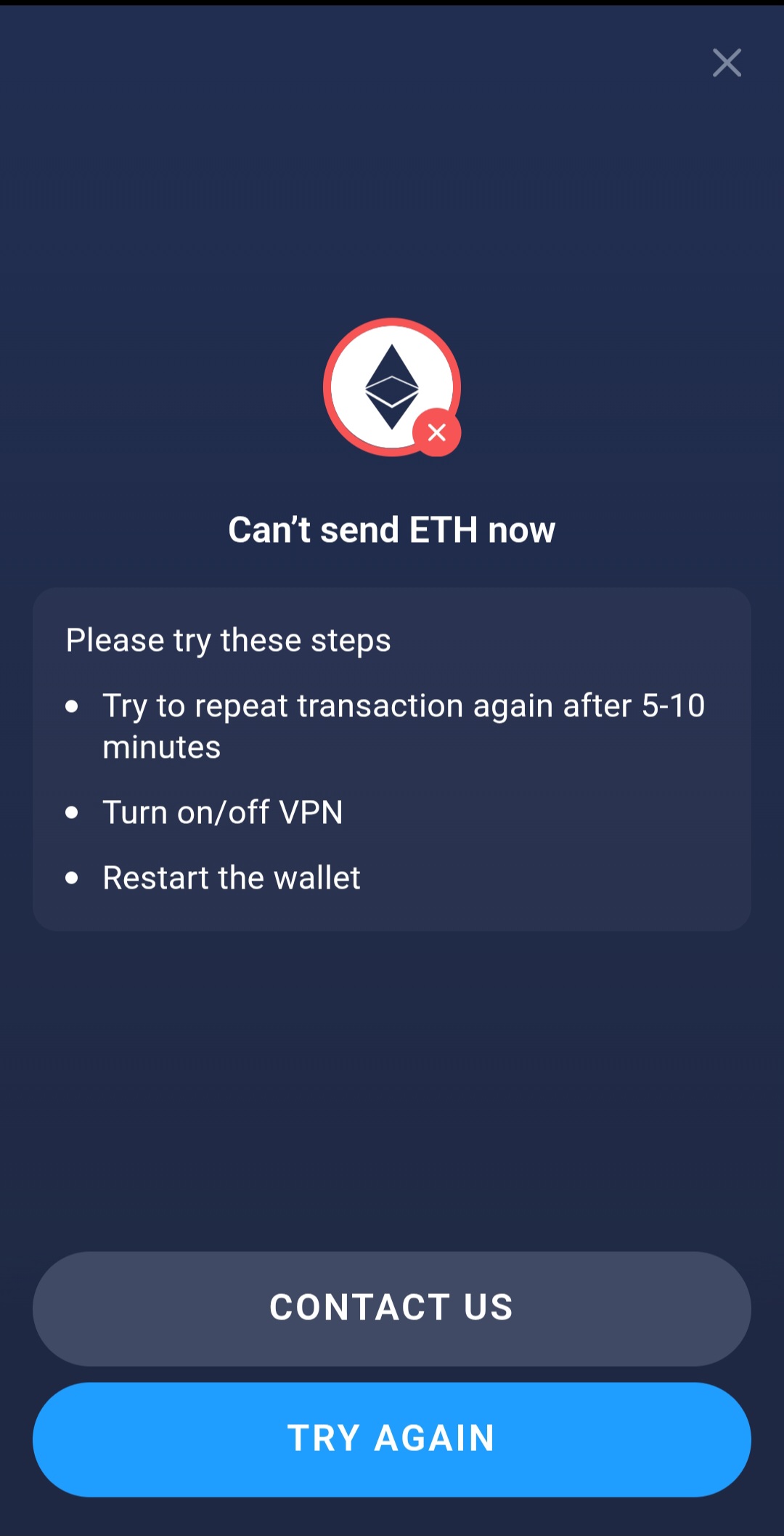 Atomic Wallet Can't Send ETH Error